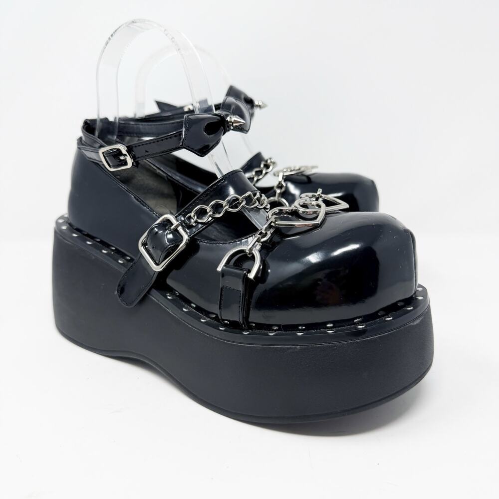 Dolls Kill Black Patent Leather Goth Platform Mary Janes Women’s Size EU 36/US 6
